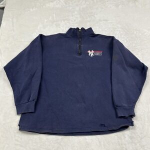 Starter Quarter Zip Sweatshirt Mens Medium Navy NY Yankees Vintage Distressed
